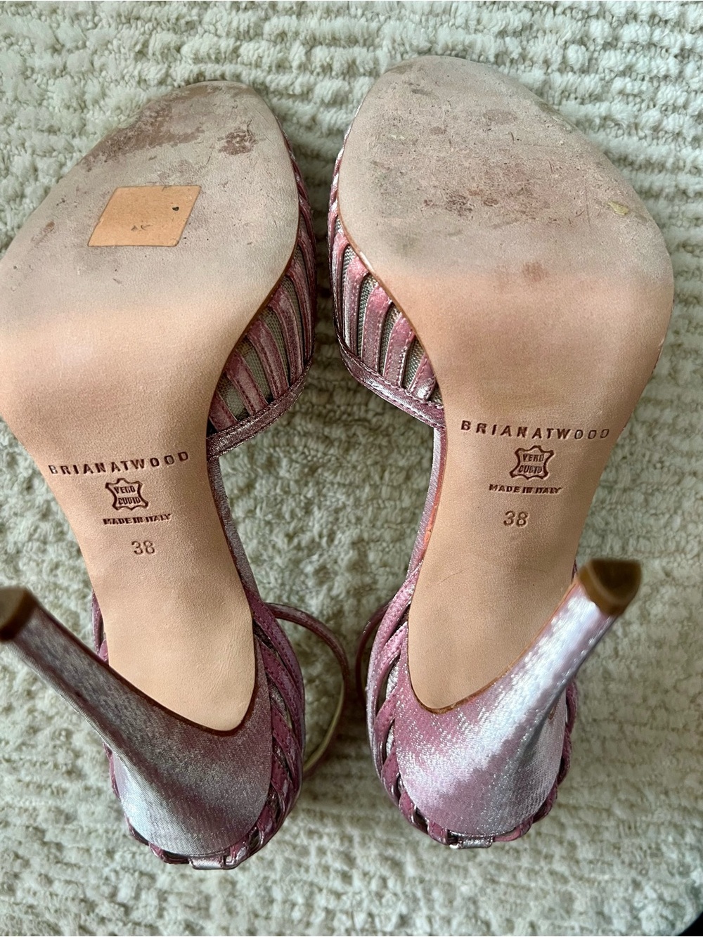 Brian Atwood Rare Pink Metallic Strappy Stiletto Sandals - Picture 9 of 12